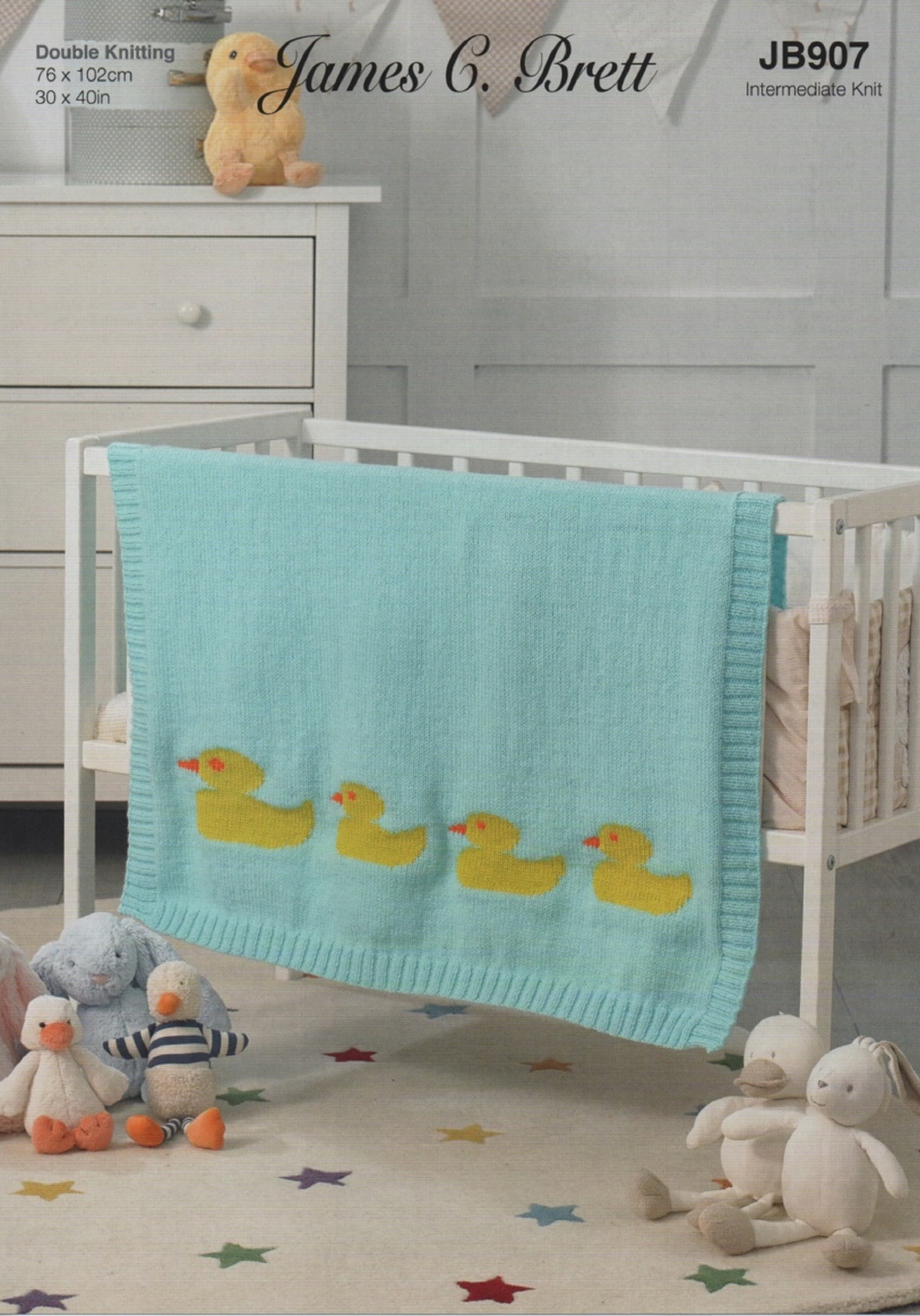 James Brett Double Knit Pattern Baby Kids Blue Duck Blanket JB907