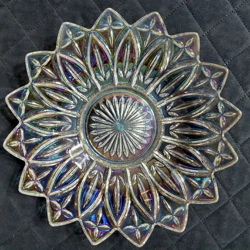 Vintage Federal Glass Petal Iridescent Serving Bowl Dish Platter 10.5"