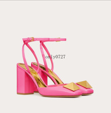 Womens Ankle Strap Slingback Prom Shoes Summer Square Toe Sandal High Block Heel
