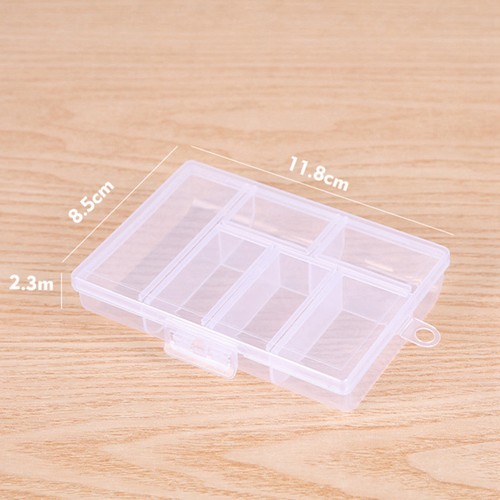 Caja organizadora de plástico transparente de 2 piezas estuche 6 rejillas contenedor de almacenamiento artesanal de joyería - Imagen 7 de 7