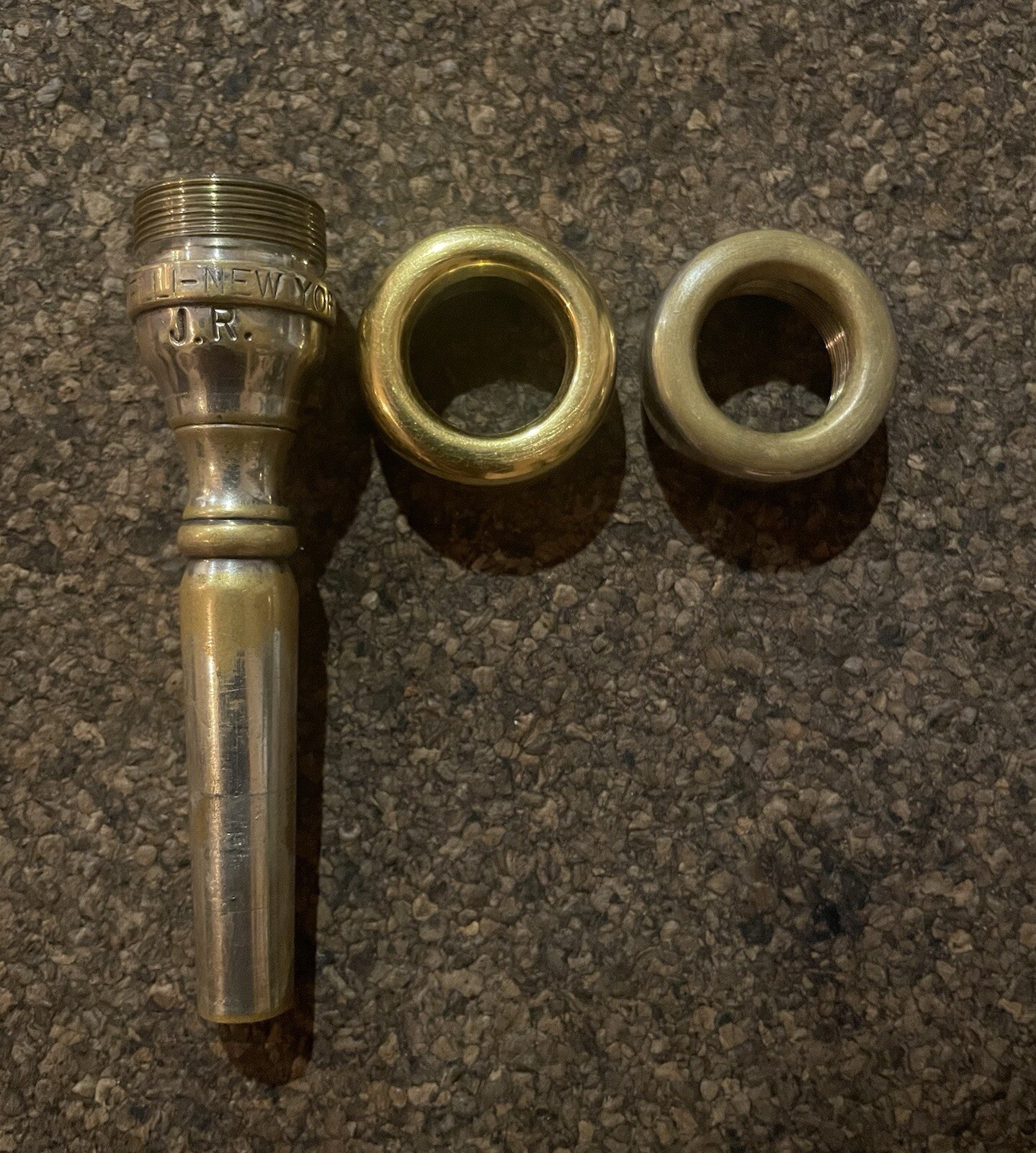 GIARDINELLI TRUMPET MOUTHPIECE GOLD PLATED UPPER 2 RIMS NEW YORK STAMP