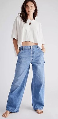 Mother Snacks High Waisted The Fun Dip Utility Puddle Light Wash Denim Jeans 29