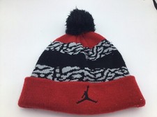 Air Jordan Youth Knit Black Red Pom Beanie Winter Hat OSFA Jumpman Logo D3