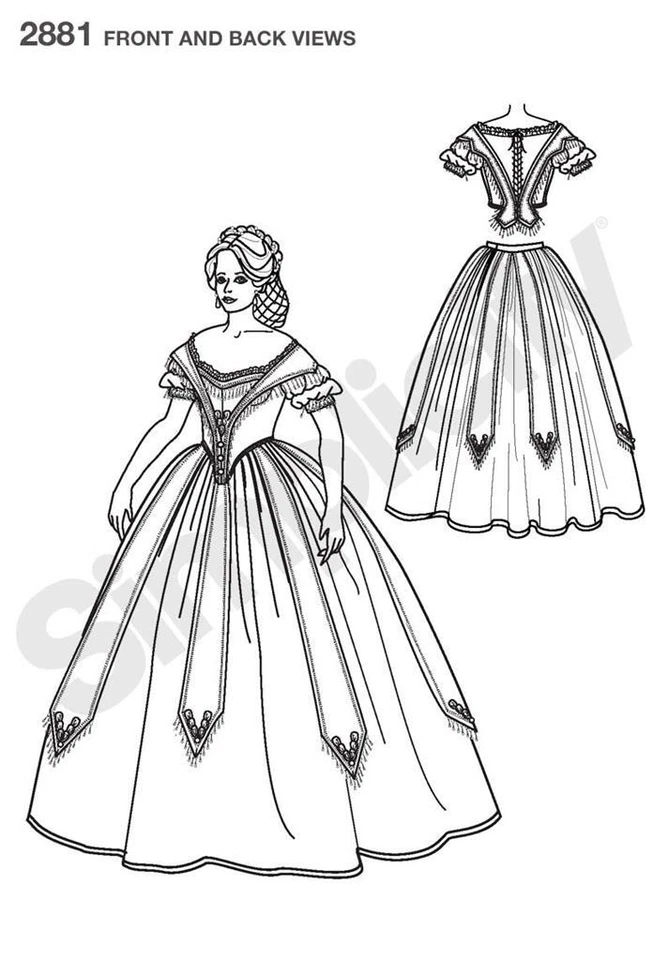 Simplicity 2881 Victorian Civil War Era Dress Gown Pattern Uncut Size 8 10 12 14 - Image 3 of 4