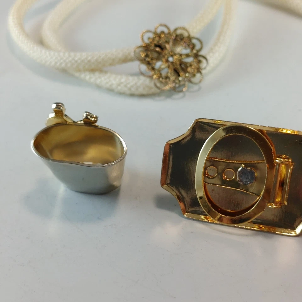 Vtg Lot of 3 Square Dance Tie Clip Scarf Clip and Bolo Tie Jeweler's Brass - Image 4 of 4