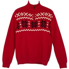 CHAPS Fair Isle Nordic Sweater Jumper Men's L 1/4 Zip Knit Snowflakes Winter Ski