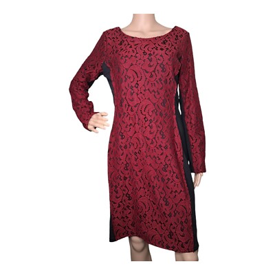 METAPHOR Black & Maroon Sheath Lace Lined Career Colorblock Long Sleeve  Dress L | eBay
