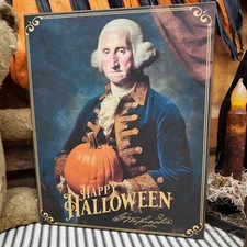 PORTRAIT GEORGE WASHINGTON PUMPKIN PRIMITIVE VINTAGE GOTHIC STYLE HALLOWEEN SIGN