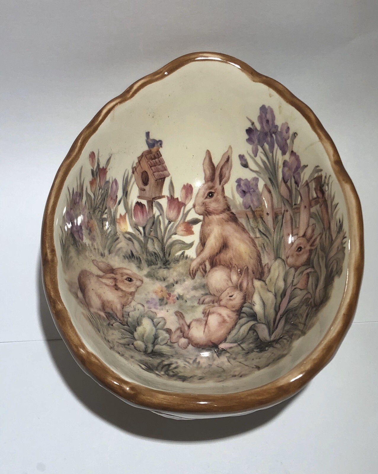 Cracker Barrel Easter Treasures Bunny Rabbits Embossed Floral Egg Bowl ...