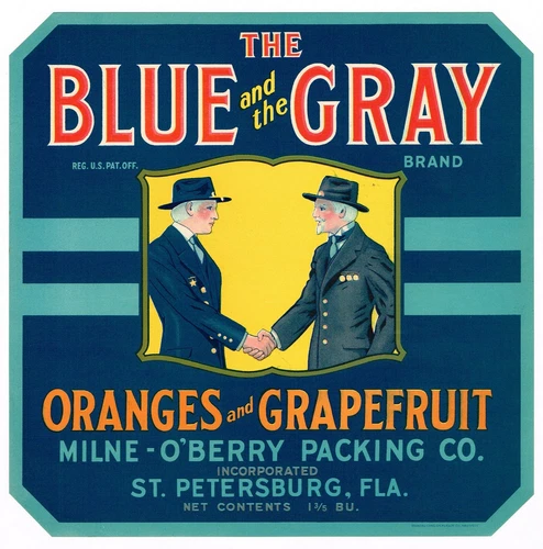 ORIGINAL BLUE & GRAY CRATE LABEL FLORIDA CIVIL WAR ST PETERSBURG C1930 VINTAGE