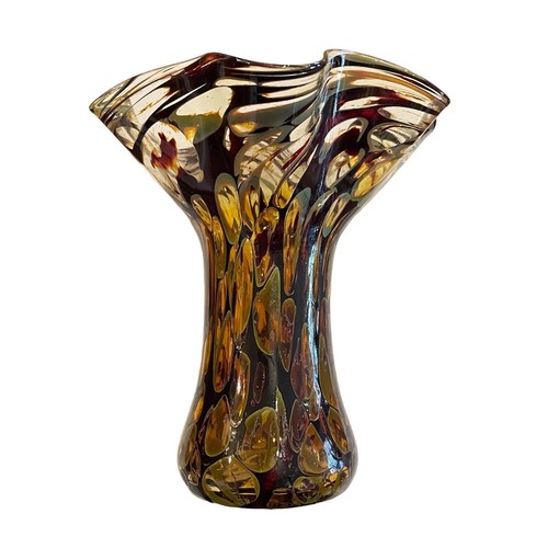 Unique MCM Multicolored Tortoiseshell Hand Blown Glass Vase Eclectic Decor