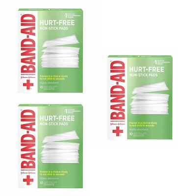 Band-Aid Bandages 10 Large Non-Stick Pads 3 Inch x 4 Inch Pads *Three Pack*