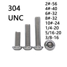 304 Stainless Steel Hex Socket Bolt Button Head Screws 2 4 6 8 10 1/4 5/16