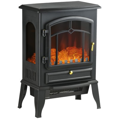 HOMCOM Electric Fireplace Stove,22'' Freestanding Fireplace Heater w/3-Sided