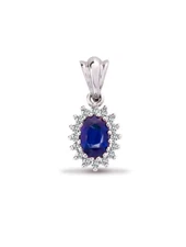 9ct White Gold Blue Sapphire and Real Diamond Cluster Oval Pendant (9P063)