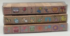 Unbranded Set of 24 Themed Wood Mounted Rubber Stamps NEW