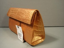 Nancy Gonzalez Metallic Matte Gold Crocodile Flap Clutch Evening Bag Purse New
