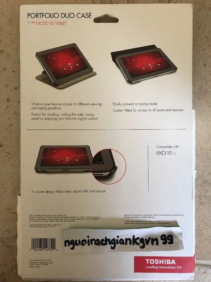 Estuche de Transporte Toshiba Duo (Portfolio) para Tablet PC de 10" - Negro - Cuero PVC NUEVO Foto 2 de 2