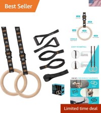 Wooden Gymnastic Rings with Adjustable Numbered Straps. 1.1'' Olympic Rings f...