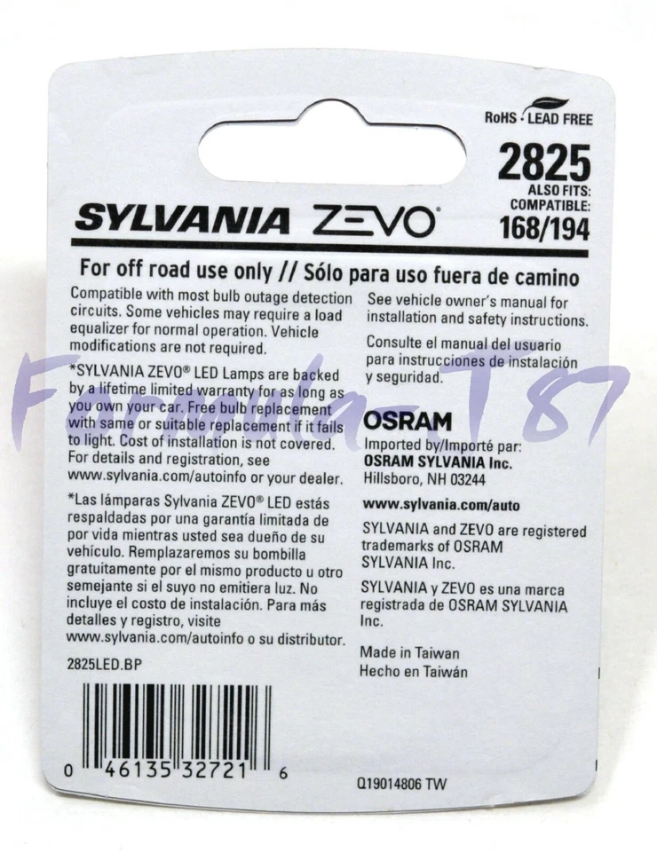 Sylvania ZEVO LED Light 2825 White 6000K Two Bulbs Front Side Marker Replacement — 第 3/4 张图片