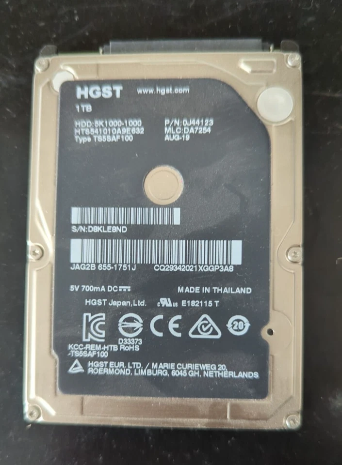 APPLE HDD DISCO 2,5" 1TB 5400RPM HGST 5K1000-1000 0J44123 HTS541010A9E632 DA7254 - Immagine 3 di 4
