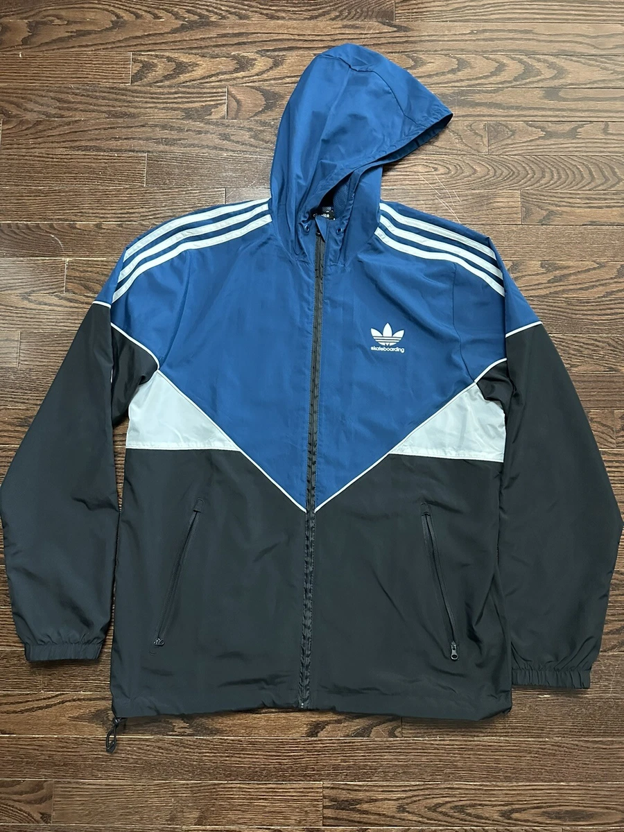ADIDAS Skateboarding Windbreaker Hooded Jacket Black White Blue