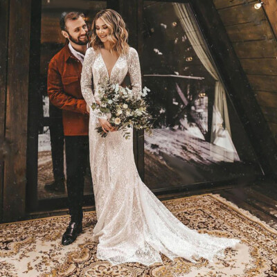 boho wedding dresses 2024 Women's Wedding Dresses for Bride 2024 V Neck Lace Backless Beach Boho Wedding Bridal Gowns Ivory Size 2 at Amazon Women's Clothing store