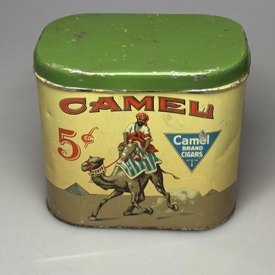 Vintage Camel 5 Cent Very Mild Cigar Tin Green Lid Tobacco Can USA Advertising