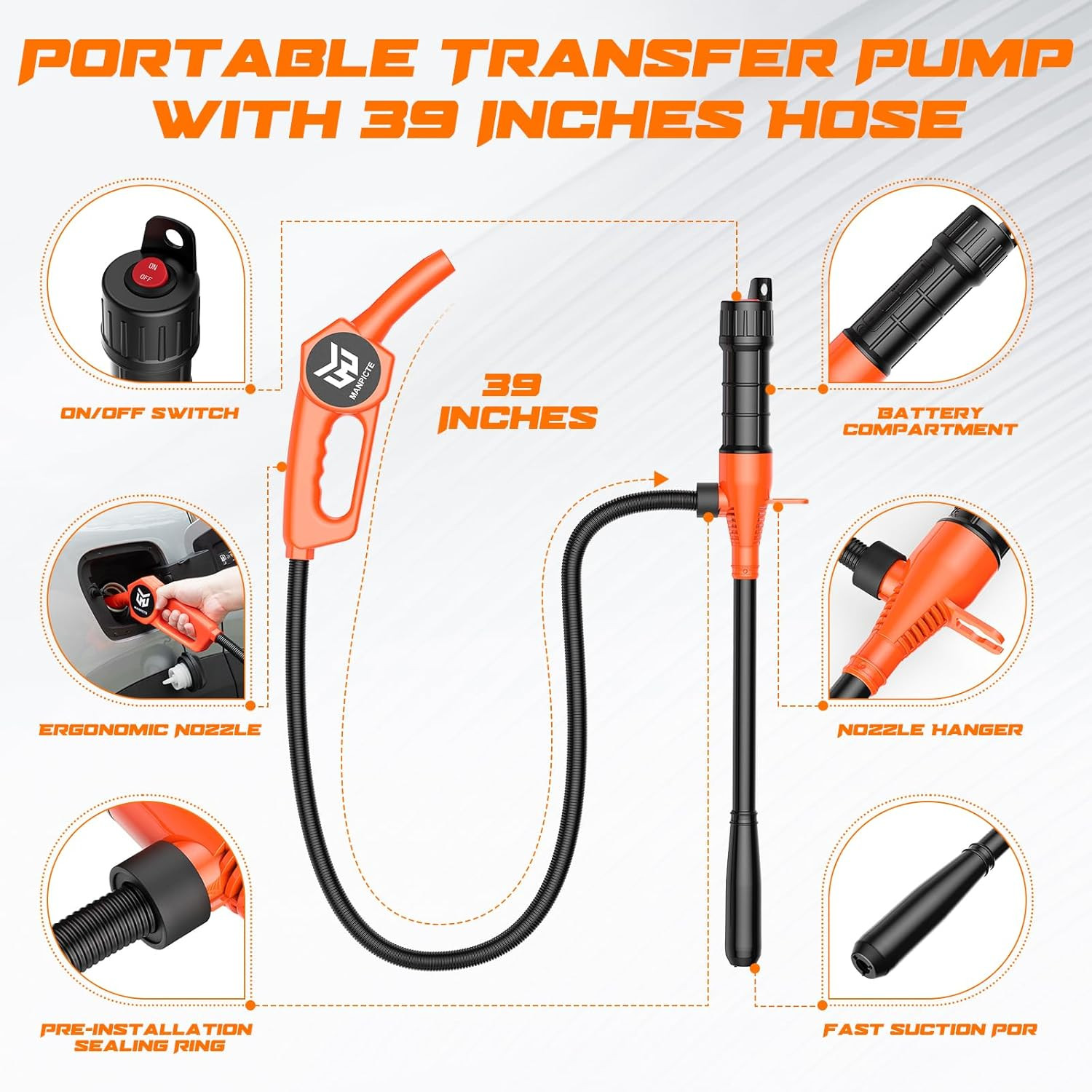 Portable Fuel Transfer Pump, Battery Powered Siphon Pump for Gasoline, Fuel, Gas