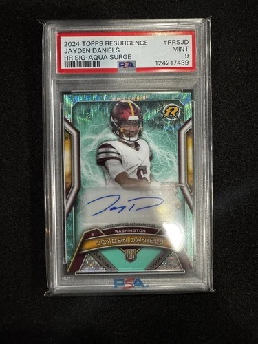 2024 Topps Resurgence Jayden Daniels RC Auto Aqua Surge Refractor /249! PSA 9