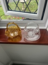 K&ouml;rbe Glas x2 1 klar 6 Zoll hoch 7,5 Zoll lang 5,5 Zoll &uuml;ber 1 Bernstein 5,5 Zoll hoch Sehr guter Zustand