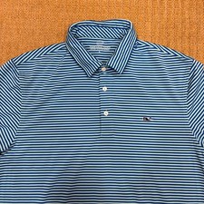 Vineyard Vines Performance Polo Shirt Mens Large Blue Green Striped Golf Stretch