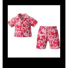 Teddy Mountain Love Pajamas 16" Plush Clothes Heart Print Pink Red 2pc Set 2997