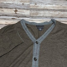 Banana Republic Mens XXL Tall Extra Fine Merino Wool V-Neck Cardigan Brown Gray