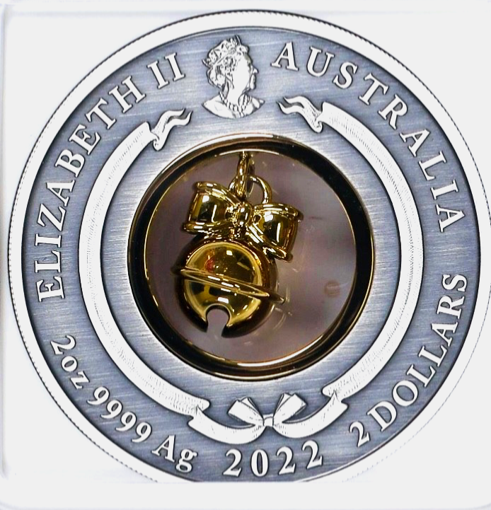 2022 P Australia $2 JINGLE BELL - GILT 2 Oz Silver NGC MS70