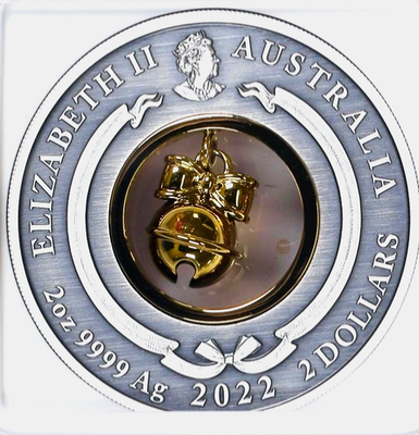 2022 P Australia $2 JINGLE BELL - GILT 2 Oz Silver NGC MS70