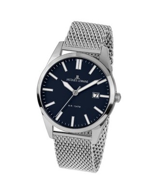 JACQUES LEMANS Men Analog Quartz Casual Watch Classic Dress Blue Dial Waterproof
