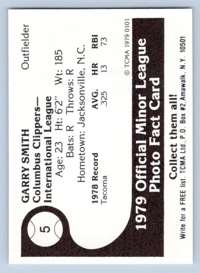 Garry Smith 1979 TCMA Columbus Clippers Minor League Baseball Card  - Image 2 of 2