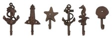 Pack of 6 Cast Iron Marine Sea Horse Anchor Lighthouse Starfish Shell Wall Hooks