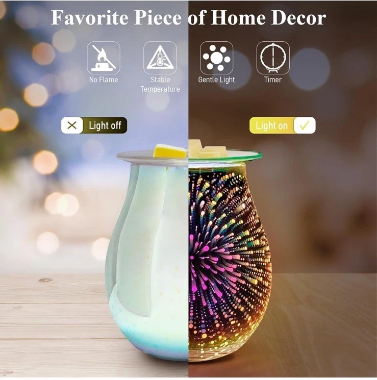  Wax Melt Warmer with Timer- Electric 3D Glass Wax Fireworks-Timer & Dimmer - Image 2 of 4