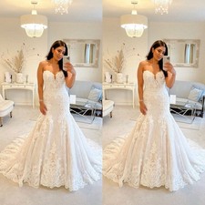 Mermaid Wedding Dresses Strapless Lace Appliques Sweep Train Bridal Gowns