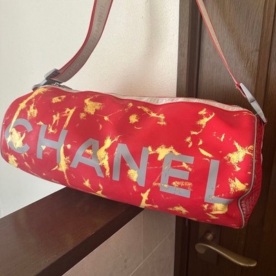 CHANEL Sport Line Duffle Bag Logo Print Nylon Shoulder Travel