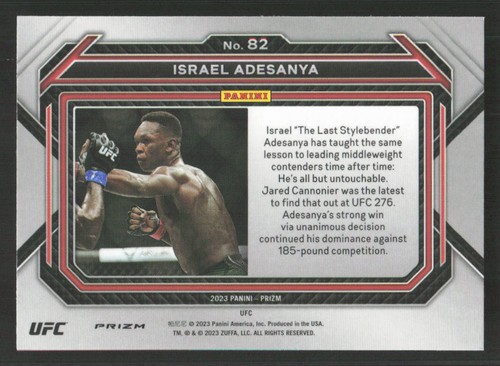 2023 Panini Prizm UFC Israel Adesanya Silver Prizms #82 Card - Picture 2 of 2