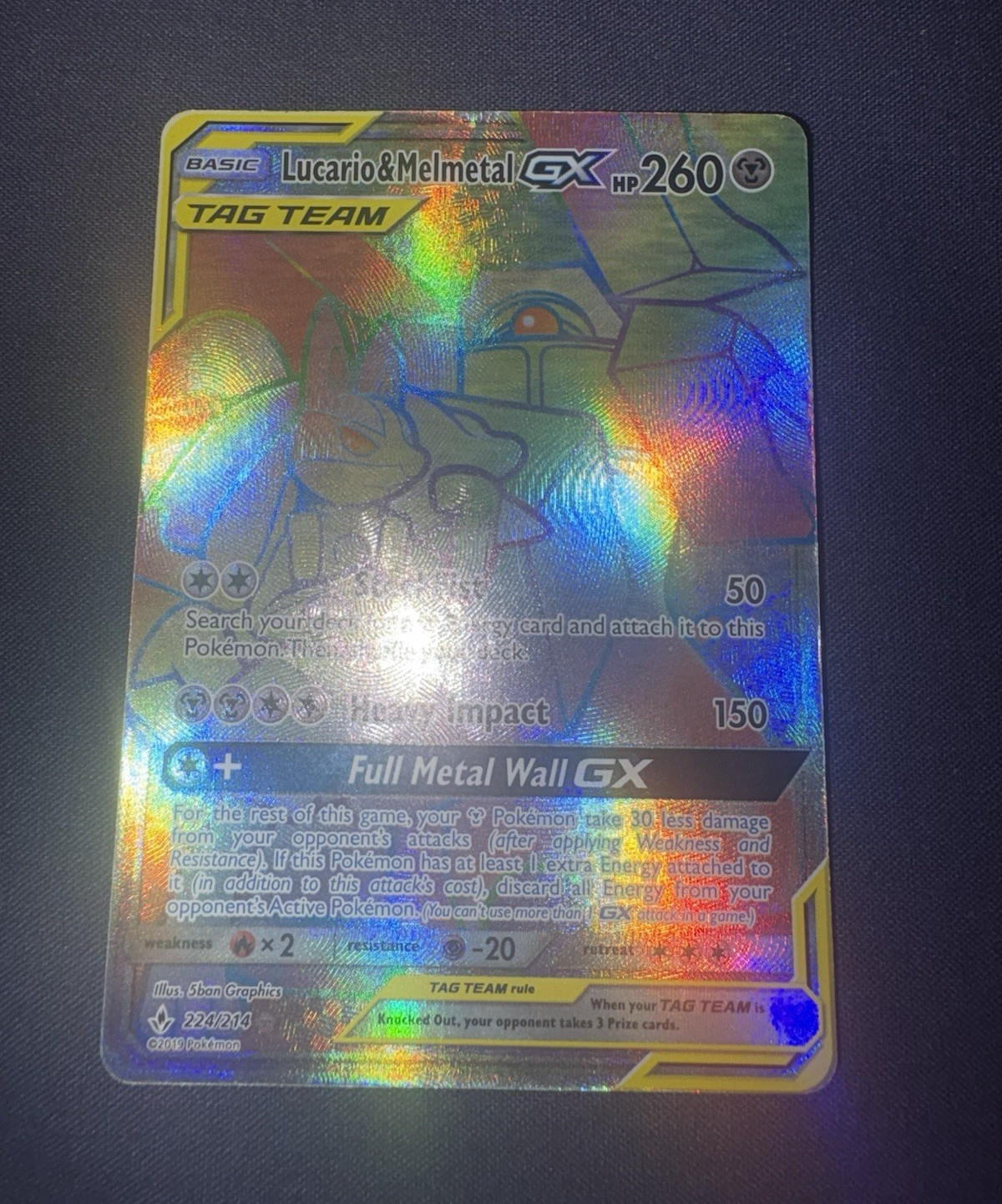 Pokémon TCG Lucario & Melmetal GX TAG TEAM 224/214 Secret Rare Full Art Holo