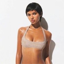 Skims Signature swim Halter Scoop Bikini Top dune crocodile print NWT size S