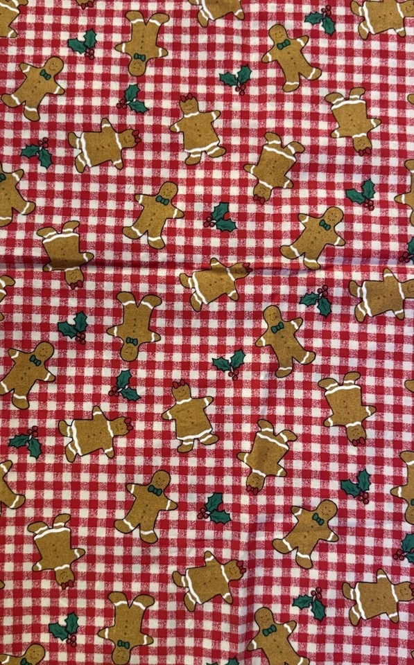 Fabric Traditions Vtg 1995 Gingerbread Cookie Red Checkered Christmas 45 x 55” - Image 2 of 3