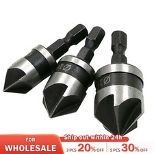 3x Hex Shank HSS Countersink Wood Drill Bit Set 5 Flutes Holes