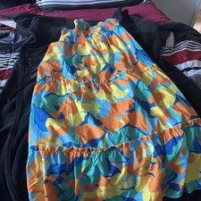 Women’s Multicolor Abstract Smocked Square Neck Midi Sundress L Pull-On