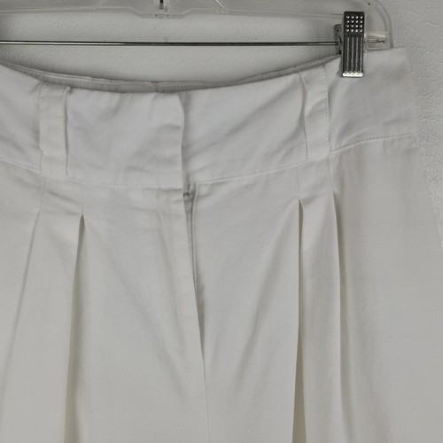 Culotte femme coton blanc jambes larges pantalon plissé taille haute L baggy côtier - Photo 3/18