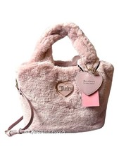 Juicy Couture Warm Up Faux Fluffy Fur Blush Dusty Pink Mini Tote Bag Heart Charm
